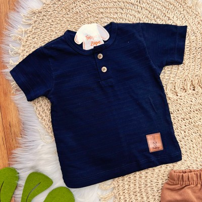Conj. Camiseta Safari Listrada Pontilhada e Bermuda - Marinho e Marrom